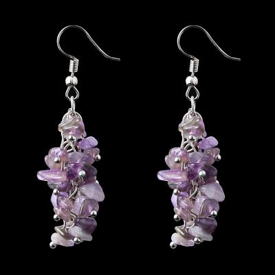 China NUORO FASHIONABLE Temperament Colorful Irregular Stone Beads Women Jewelry Natural Amethyst Crystal Stones Long Tassel Dangle Drop Earrings for sale