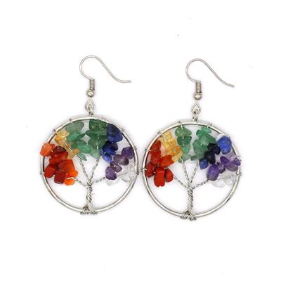 China NUORO FASHIONABLE Multi Color Stones Of Life Stone Women Natural Crystal Tumbled Tree Tiny Irregular Chipped Jewelry Dangle Drop Earrings for sale