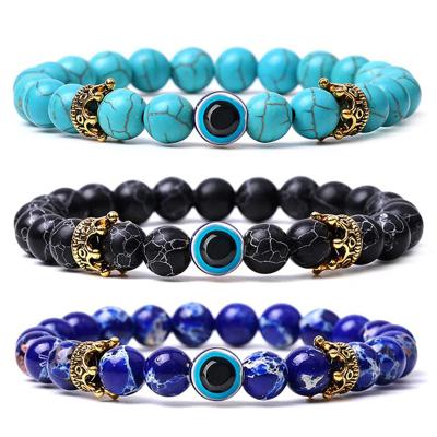 China NUORO Natural Stone Evil Eye Bangle 8mm FASHIONABLE Handmade Elastic Multicolor Beads Charm Couple Beaded Bracelet for sale