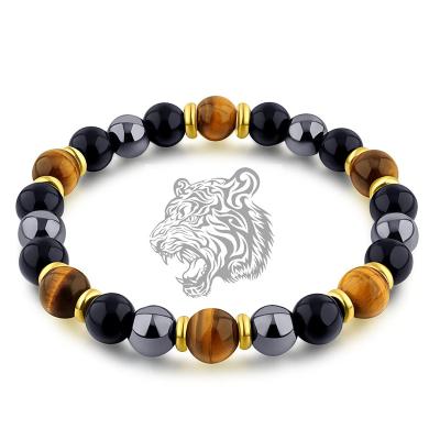 China NUORO 8mm TRENDY Yoga Elastic Gemstones Healing Energy Men Women Stretch Jewelry Tiger Eye Natural Bangle Bracelet for sale