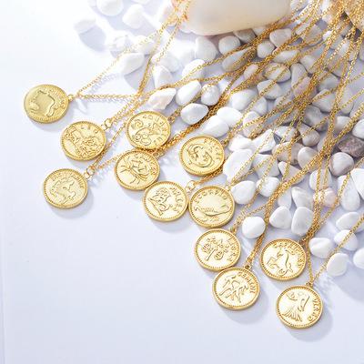 China Vintage NUORO 2021 Simple Fashion Gold Plated Design Zodiac Coin Men's Party Gift 925 Sterling Silver Necklace for sale