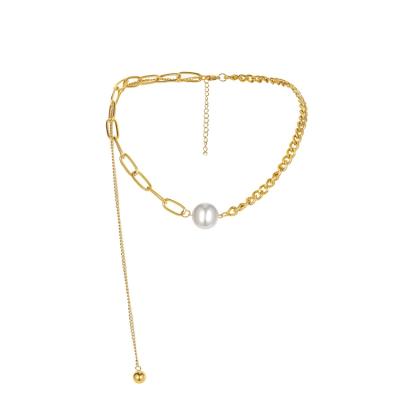 China NUORO New Stainless Steel Necklace Girls Party Jewelry Gold Ball FASHIONABLE Unique Soft Cool Pearl NUORO Paperclip Chain Asymmetrical Cuban Necklace for sale