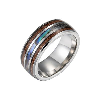 China Wholesale NUORO Anillo Anel CLASSIC Fashion Stainless Steel Jewelry For Party Gifts Wood Grain Shell Mens Ring for sale