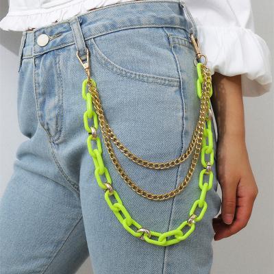 China European and American popular metal cross personality waist punk colorful acrylic chain for women body multi-layer manual chain for sale