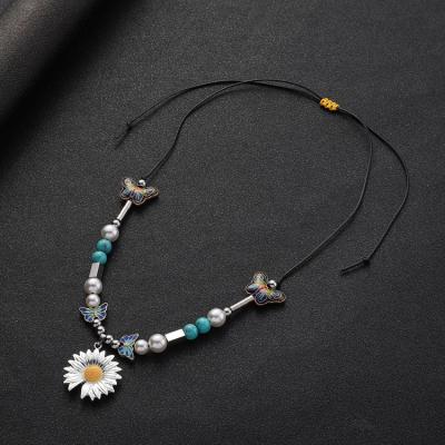 China FASHION Sensitive Butterfly Daisy Flower Pendant Necklace NUORO Personality Headscarf Y2K Hip-Hop Women DIY Men's Fashion Jewelry Bead Enamel Pendant Necklace for sale