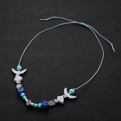 China NUORO FASHIONABLE Personality Necklace Multi-Element Hiphop Women Men Y2K DIY Jewelry Bead Letter Wings Smile Cloud Cut Out Skull Bead Necklace for sale