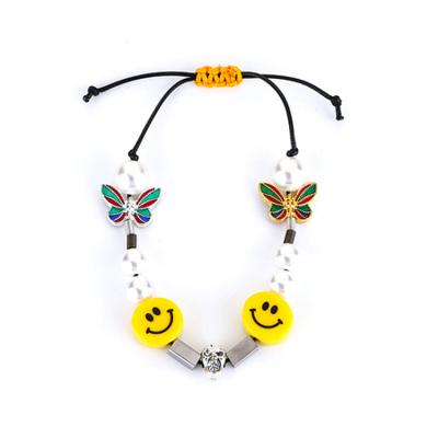 China Cool Skull Smiley Face Yellow Bead Butterfly Bracelet Hip Hop Jewelry DIY Girls Boys Handmade Adjustable Chain Hot Trendy NUORO for sale