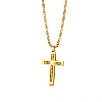 China CLASSIC manufacturers lead stainless steel titanium spring steel cross necklace double layer cross pendant necklace wholesale for sale