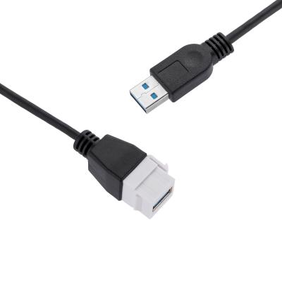 China Black Data Transfer / Power Charge 30cm USB 3.0 A Type Male To USB 3.0 A Female With Keystone Cable for sale