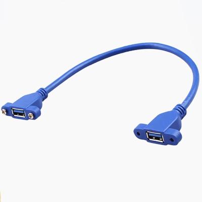 China Data Transfer 30cm Color Short USB 3.0 A Female Fast Blue Type To USB 3.0 A Female With Panel Mount Screw Cable Factory for sale