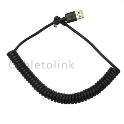 China 90 Degree Micro USB Male MP3 / MP4 Player To Male USB 2.0 A Data Charging Spiral Cable for sale