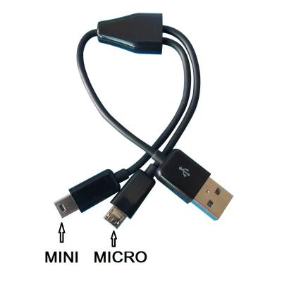 China High Speed ​​Adapter 30cm USB 2.0 Transfer USB A Male To Mini 5pin USB Male/Micro USB Male Y Splitter Power Charging Cable for sale