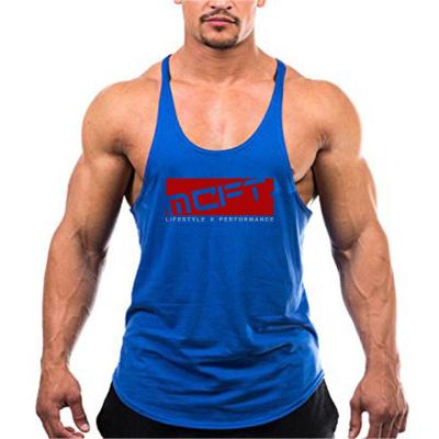 China Summer Y back 1cm bodybuilding anti-pilling active tank tops fitness gym hole arm strap loose men oversized professional wear for sale