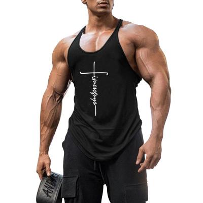 China Anti-pilling Print Bodybuilding Fitness Back Muscle Men Workout Gym Smoother Custom Tank Tops For Men for sale