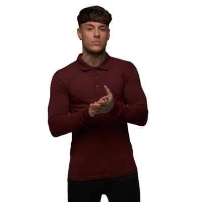 China Breathable Casual 100% Cotton Autumn Men's Polo Shirt Long Sleeve Turn Down Collar Slim Fit Sold Color Polo T-Shirt For Men Plus Size for sale