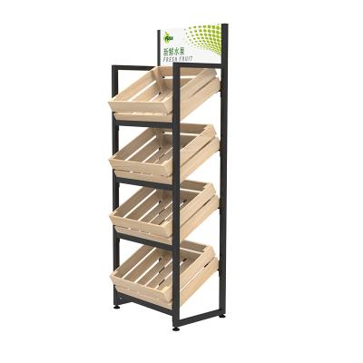 China Grocery Store Fruit Rack Supermarket Metal Display Rack Single Sided Fruit And Vegetable Rack for sale