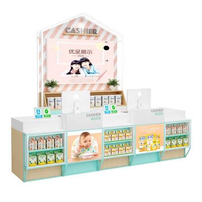 China Single Sided Supermarket Checkout Counter Grocery Display Rack Mother And Baby Cash Register for sale