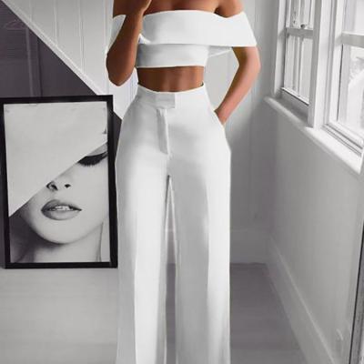 China LF98066 anti-static moen one shoulder top wide leg fashionable one-piece 2 piece suit for sale