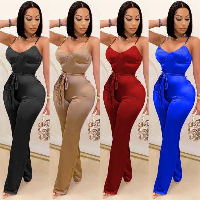 China Anti-Wrinkle Adjustable Strap Overalls Women 2021 Summer Harem Overalls With Belt Sleeveless One Piece Wide Leg Loose Rompers Women Overalls for sale