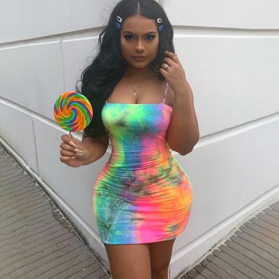 China Anti-Wrinkle 2020 Fashionable Strapless Girl's Fashion Bodycon Mini Tie Dye Summer Dresses For Women for sale