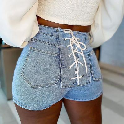 China A21PT254 jingyuan casual women's short jeans waterproof pants high waist bandage denim women jeans Streetwear for sale