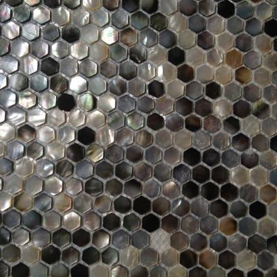 China China Hexagon Sea Shell Black Lip Shell Mosaic Tile On Mesh for sale