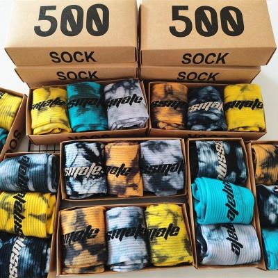 China New fashion men's breathable socks tie-dye tide youth classmate personality hot sale colorful match socks 3 pair/box gift package for sale