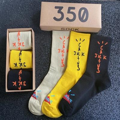 China Men's Crew Cactus Jack Socks Pure Cotton Travis cott Breathable Sport Hip Hop Skateboard /Yellow White /Black Sockken wholesale 3 pairs/box for sale