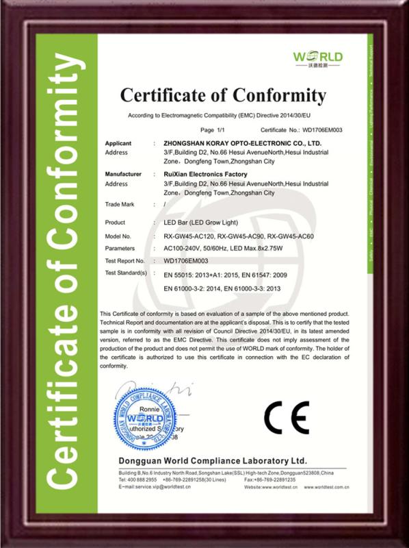 CE - Zhongshan Koray Opto-Electronic Co., Ltd.