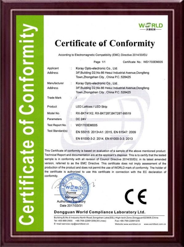 CE - Zhongshan Koray Opto-Electronic Co., Ltd.