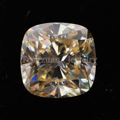 China Fire Moissanite Stone 10x10mm Large Size 5ct Color Play Or Cushion Cut Champagne Color Moissanite Loose Diamond Gems for sale