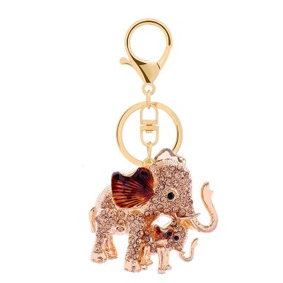 China Crystal+Metal Southeast Asia Exquisite Teacher Gift Diamond Thai Style Enamel Keychain Rhinestone Elephants Animal Keyring For Bag Charm for sale