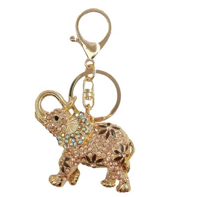 China Crystal+Metal Diamond Pendant Key Holder Enamel Thai Style Jewelry Accessories Gold Metal Key Chains Elephant Key Rings For Mother's Day for sale