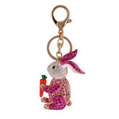 China Crystal+Metal Zodiac Signs Jewelry Rhinestone Combine Metal Key Chains Cute Crystal Carrot Rabbit Kawaii Pendant Keychains For Bag Charm for sale