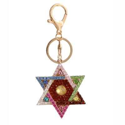 China Full Crystal+Metal Alloy New Star Shape Jewelry Crystal Hexagram Pendant Metal Key Chains Rhinestone Pentagon Key Chain For Women Party Gifts for sale