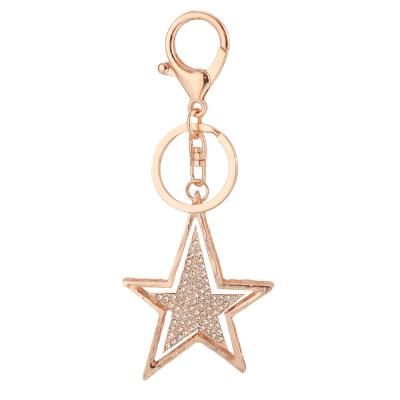 China New Crystal+Metal Jewelry Rhinestone Alloy Full Crystal Double Star Pendant Metal Five-pointed Star Key Chains Key Chain For Women Party Gifts for sale