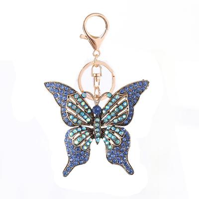 China Color Crystal+Metal Color Diamond Inlaid Hollow Butterfly Metal Alloy Crystal Bag Pendant Insect Key Chain Accessories For Gift for sale