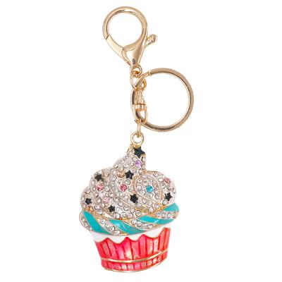 China Hot Girls Key Jewelry Crystal+Metal Sales Metal Ring Creative Ice Cream Key Cartoon Car Key Chain Pendant Accessories For Gifts for sale