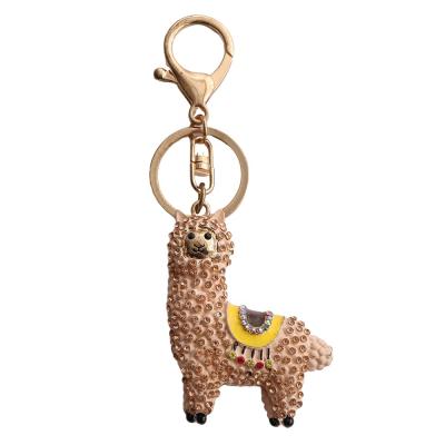 China New Crystal+Metal series alloy Crystal Cute oil painting kawaii metal animal pendant key chains alpaca shape key chain for pendant accessories for sale