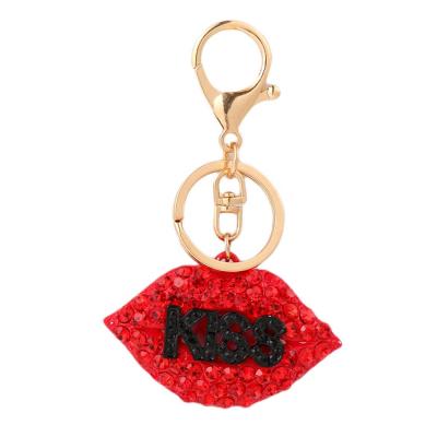 China Crystal+Metal Jewelry Rhinestone Alloy Rhinestone Heart Kiss Lip Gloss Crystal 3D Metal Key Chains Exquisite Pendant Sexy Mouth Lips For Women for sale