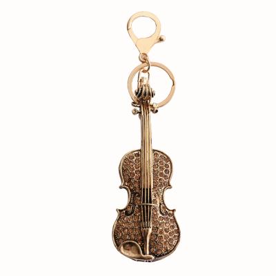 China Kawaii Violin Pendant Key Chains Kawaii Crystal+Metal Wedding Anniversary Cello Keychain Jewelry Rhinestone Guitar Metal Key Chain For Gifts for sale