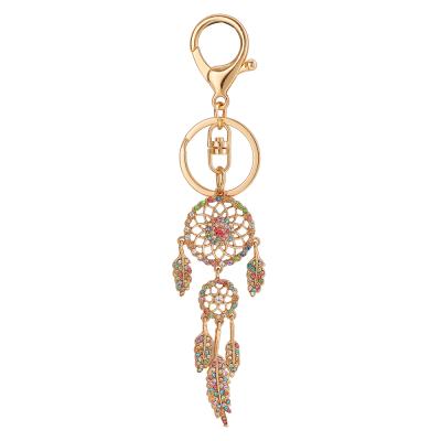 China Creative Exquisite Cute Crystal+Metal Color Diamond Dreamcatcher 3D Metal Key Chain Diamond Pendant Girl Gift Alloy Key Chain Bag Accessories for sale