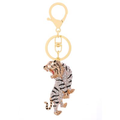 China High Quality Women Girls Gift Crystal+Metal Signs Crystal+Metal Zodiac Tiger Keychains Animal Rhinestone Diamond Painting Tiger Key Chain For Gift for sale