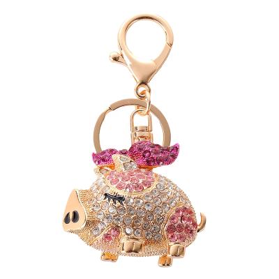 China Crystal+Metal Signs Diamond Painting Keychains Animal Bag High Quality Cute Rhinestone Charm Cartoon Gift Zodiac Pig Key Chain Pendant For Gift for sale