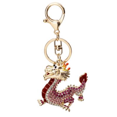 China Creative Crystal+Metal Zodiac Signs Key Ring Metal Key Chain Diamond Pendant New Year Chinese Dragon Alloy Key Chain For Bag Cute Accessories for sale