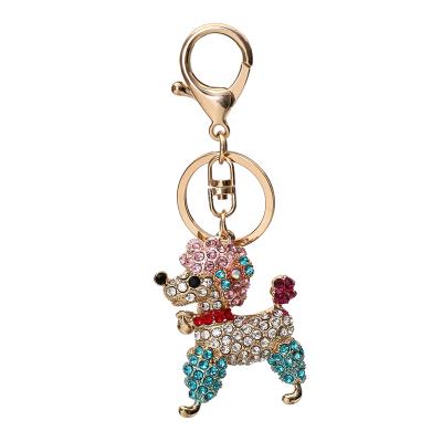 China Crystal+Metal new arrivals dog keychain jewelry zodiac alloy rhinestone alloy metal key chains bow tie kawaii teddy key pendant holder for gifts for sale