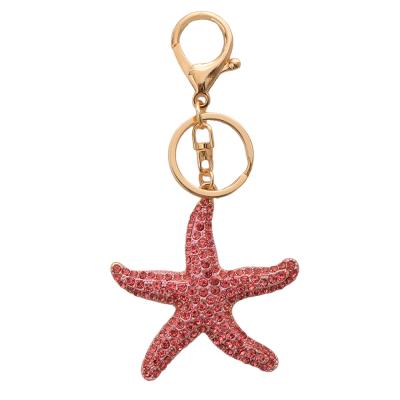 China Crystal+Metal Color Diamond Sea Starfish 3D Metal Key Chain Creative Star Diamond Pendant Small Gift Alloy Key Chain For Bag Cute Accessories for sale