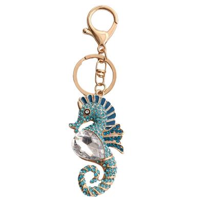 China Creative Crystal+Metal Diamond Marine Life Series 3D Metal Key Chain Seahorse Diamond Pendant Gift Alloy Key Chain For Bag Cute Accessories for sale