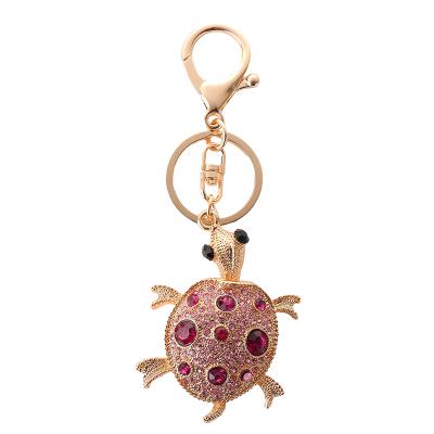 China Creative Crystal+Metal Marine Life Diamond Sea Tortoise 3D Metal Key Chain Tortoise Diamond Pendant Gift Alloy Key Chain For Cute Bag Accessories for sale