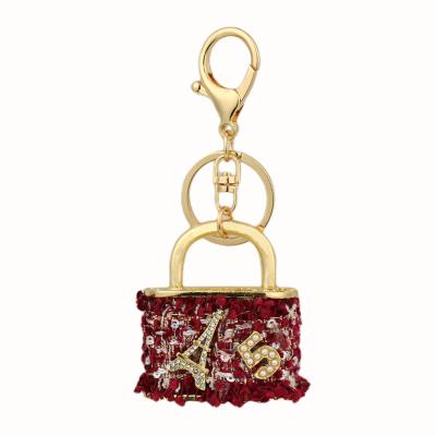 China Crystal+Metal Newcomers Alloy Crystal Lock Shape Pendant Keychain Women Bag Charms Metal Key Chains Korean Flannel Key Chain For Gifts for sale